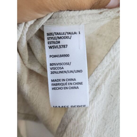 James Perse Women Ivory Cream V-Neck Linen Blend Peasant Blouse size 1 or Small - Picture 6 of 7